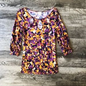 Anthropologie Postmark Floral Keyhole Teardrop Top